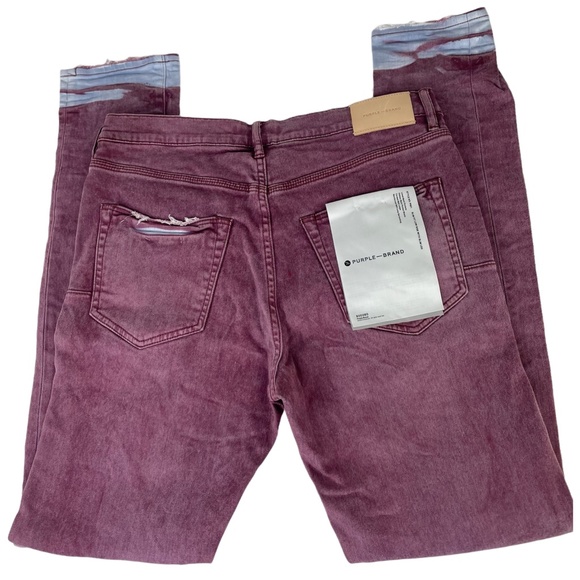 PURPLE BRAND Slim-fit Spray Effect Denim Jeans Coral NWT Sz 34 - Picture 3 of 13